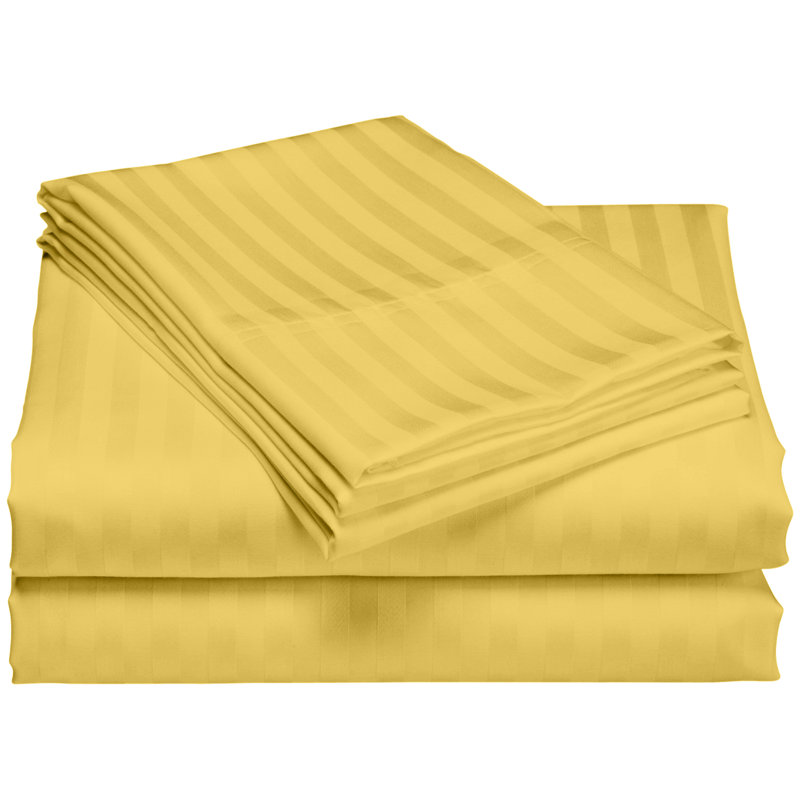  Ensemble de draps rayés en coton à 100 % rayé à densité du tissage de 1200 fils, Jaune