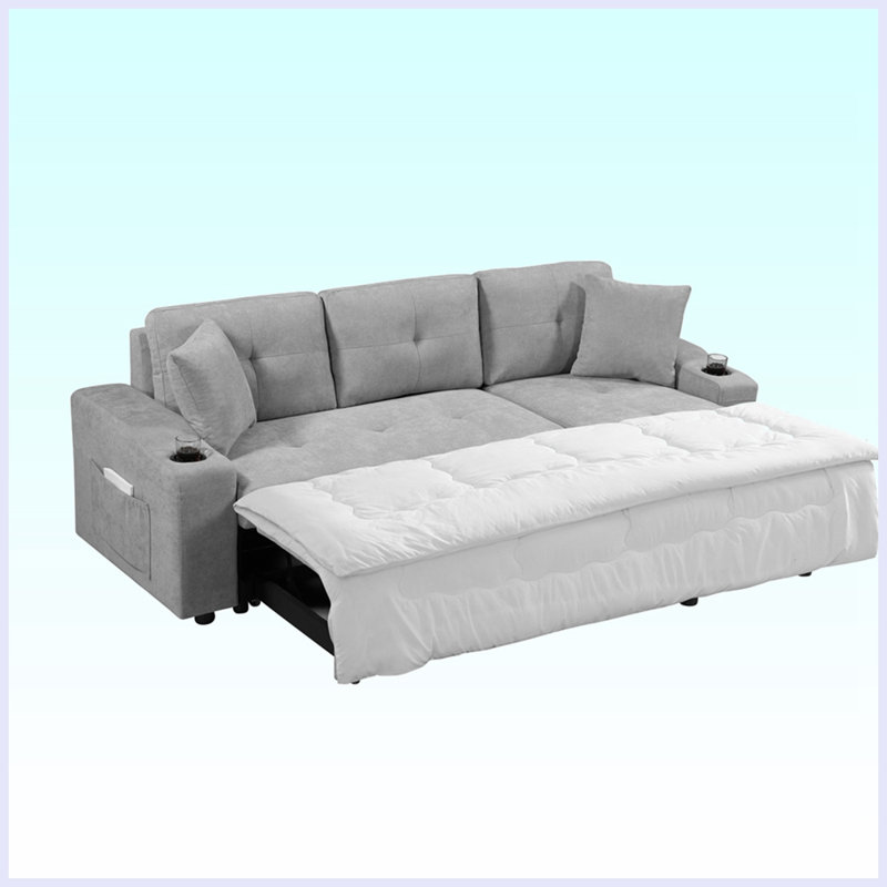 Upholstered 92'' Sofa & Chaise, Light Gray 100% Polyester