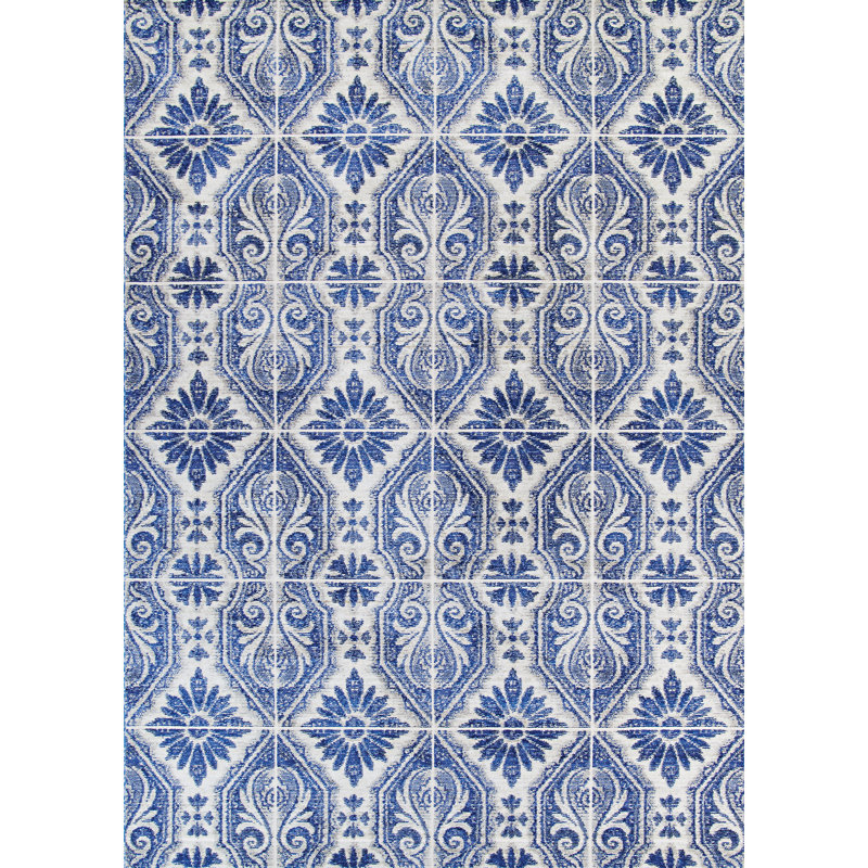 Tapis décoratif bleu marine géométrique Laclede, Rectangle 5 pi 3 po x 7 pi 2 po