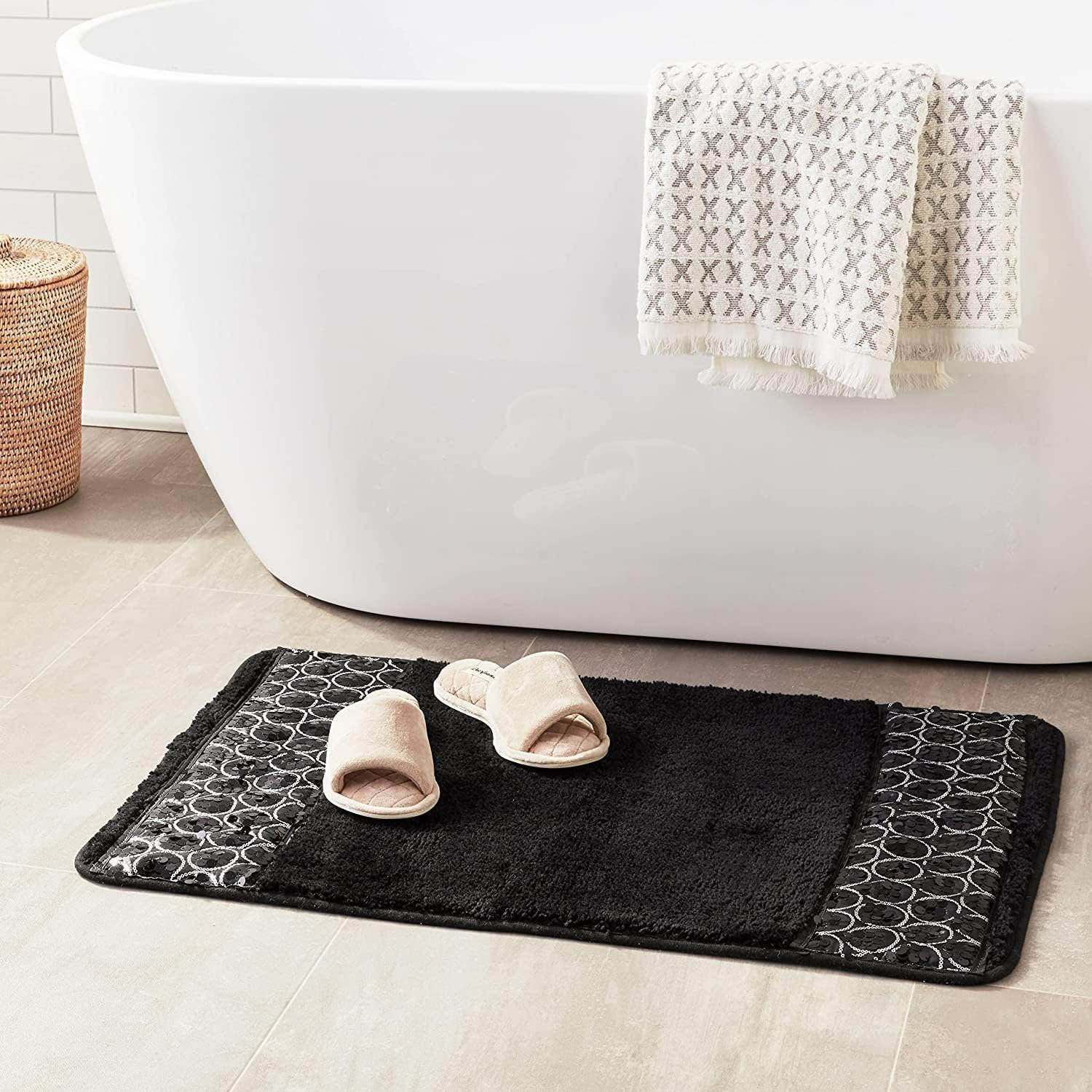 Latitude Run® Eclipse Noir Luxury Bath Mat - Modern Black Bathroom Rug ...