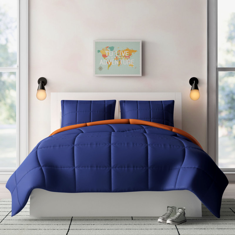 Full Navy and Gray Reversible Microfiber Comforter Set