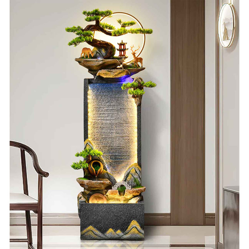Fontaine de paysage artistique en résine, H 54,72 po x l 24,02 po x P 13,78 po