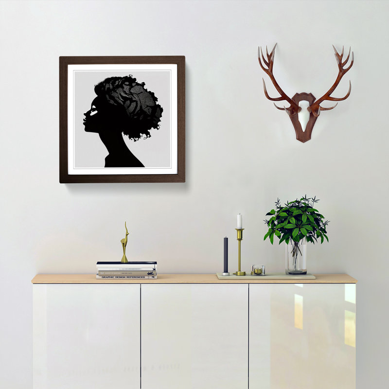 Woman with Affro Silhouette - Framed Print, Walnut Framed