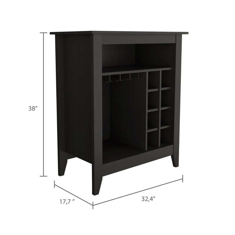 Armoire de bar Essential, une tablette ouverte, six supports à vin intégrés, un tiroir , Noir