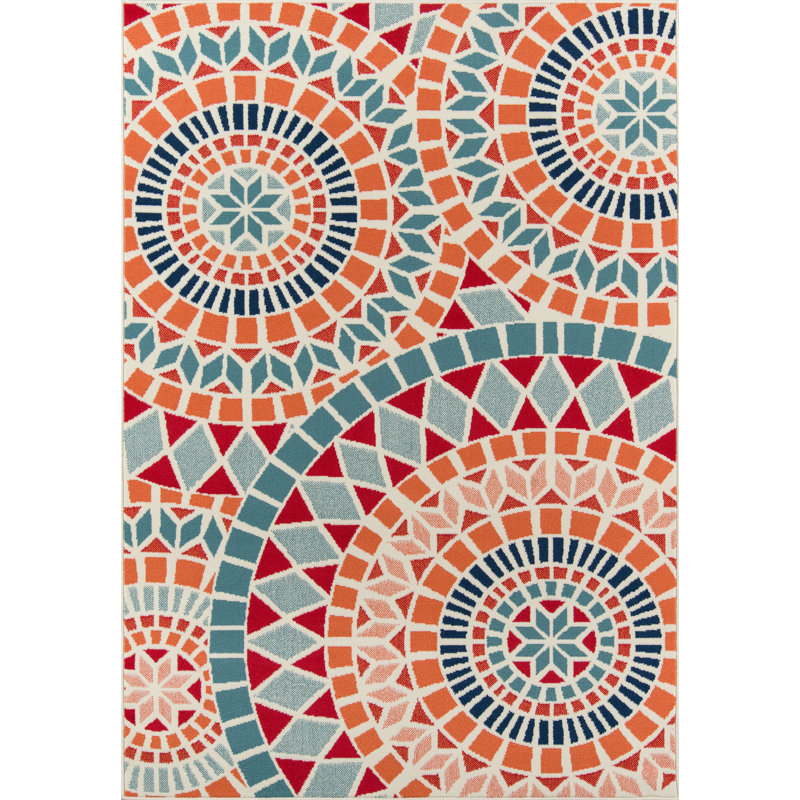 Tapis intérieur / extérieur à motif géométrique orange / rouge / gris Tram, Rectangle 8 pi 6 po x 13 pi
