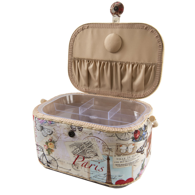 Dritz XL Oval Sewing Basket, Paris Postcard