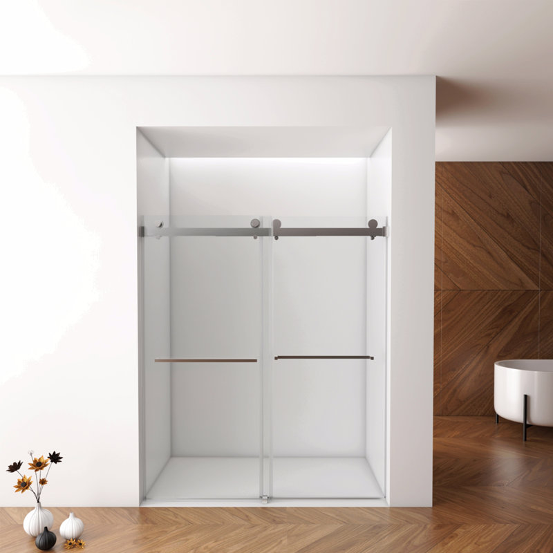 56"-60"W X 76"H Frameless Shower Door, Double Sliding Shower Door, 3/8'' (10Mm) Clear Tempered Glass Shower Enclosure With Square Rail,Double Side Easy Clean Coat