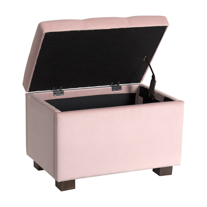 Repose-pieds de rangement rembourré en velours de 23 po de largeur, Velours rose pastel