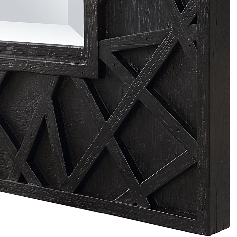 Oversized Black Geometric Wood Frame Wall Mirror