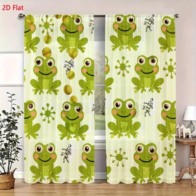 2 Piece Cute Frog Pattern Window Curtains Set Cartoon Animal Print Drapes Decorative Panel Treatment for Bedroom Living Room Nursery Home Decor Gift