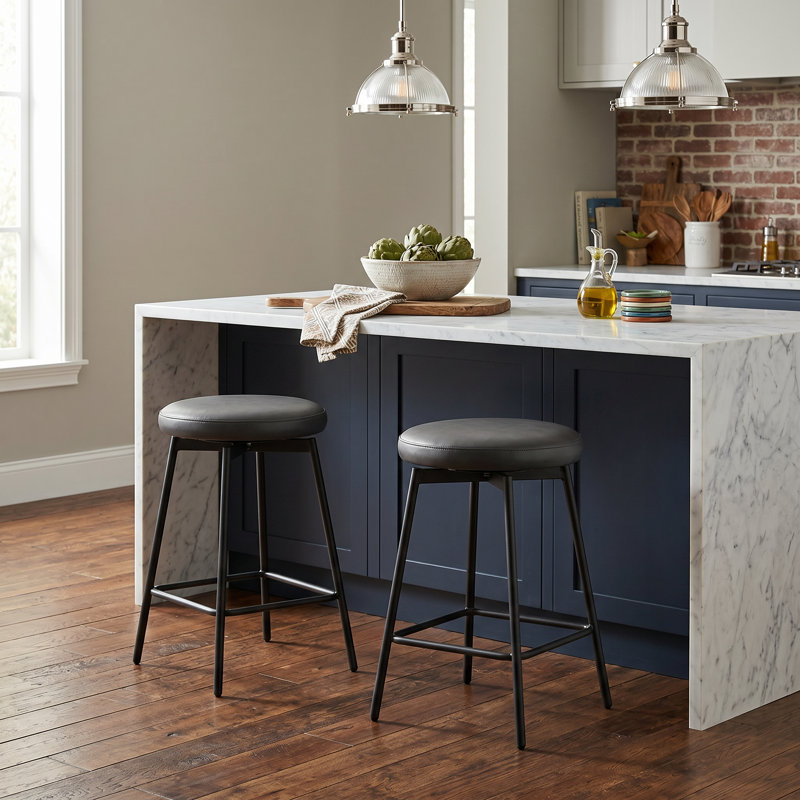 Swivel Upholstered Counter Stool with Metal Frame, Black