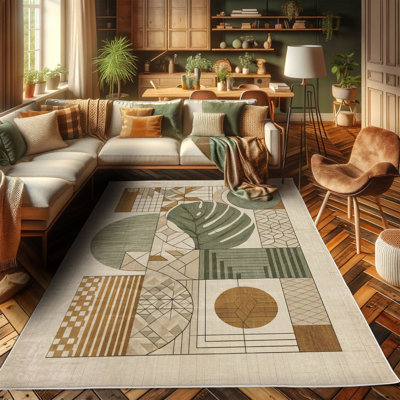 Tapis décoratif en fibre de polyester à haute densité de style Mid-Century Ambesonne