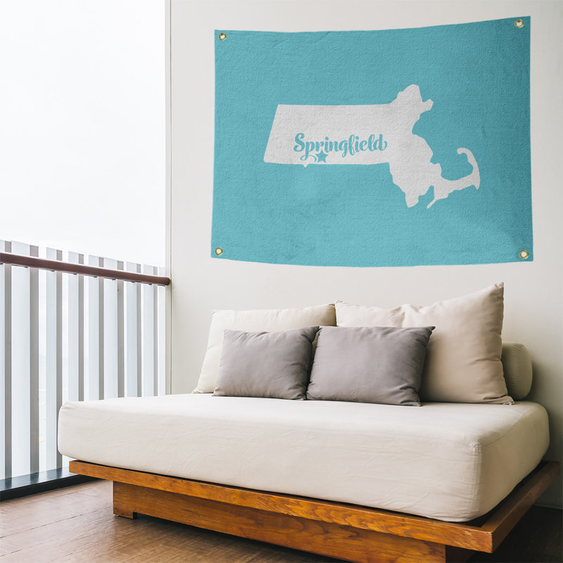 Tapisserie murale springfield massachusetts, H 50 po x l 59 po, Bleu sarcelle