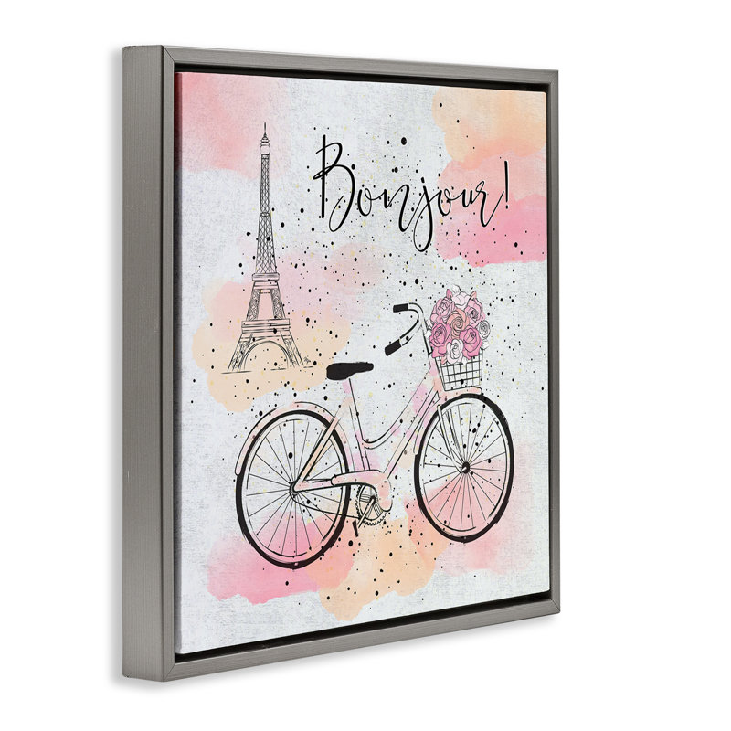 «Bonjour Paris» par Martina Pavlova, Cadre flottant gris lustré, H 18 po x l 18 po