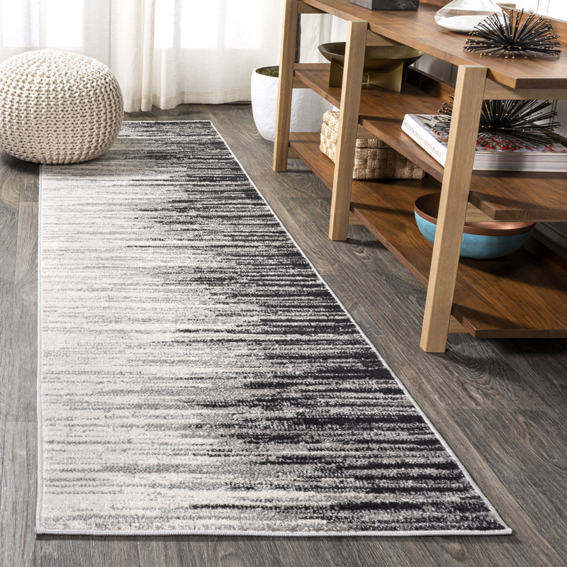 Spann Linear Modern Half-Stripe Gray/Cream Rug, Rectangle 5'3" x 7'6"