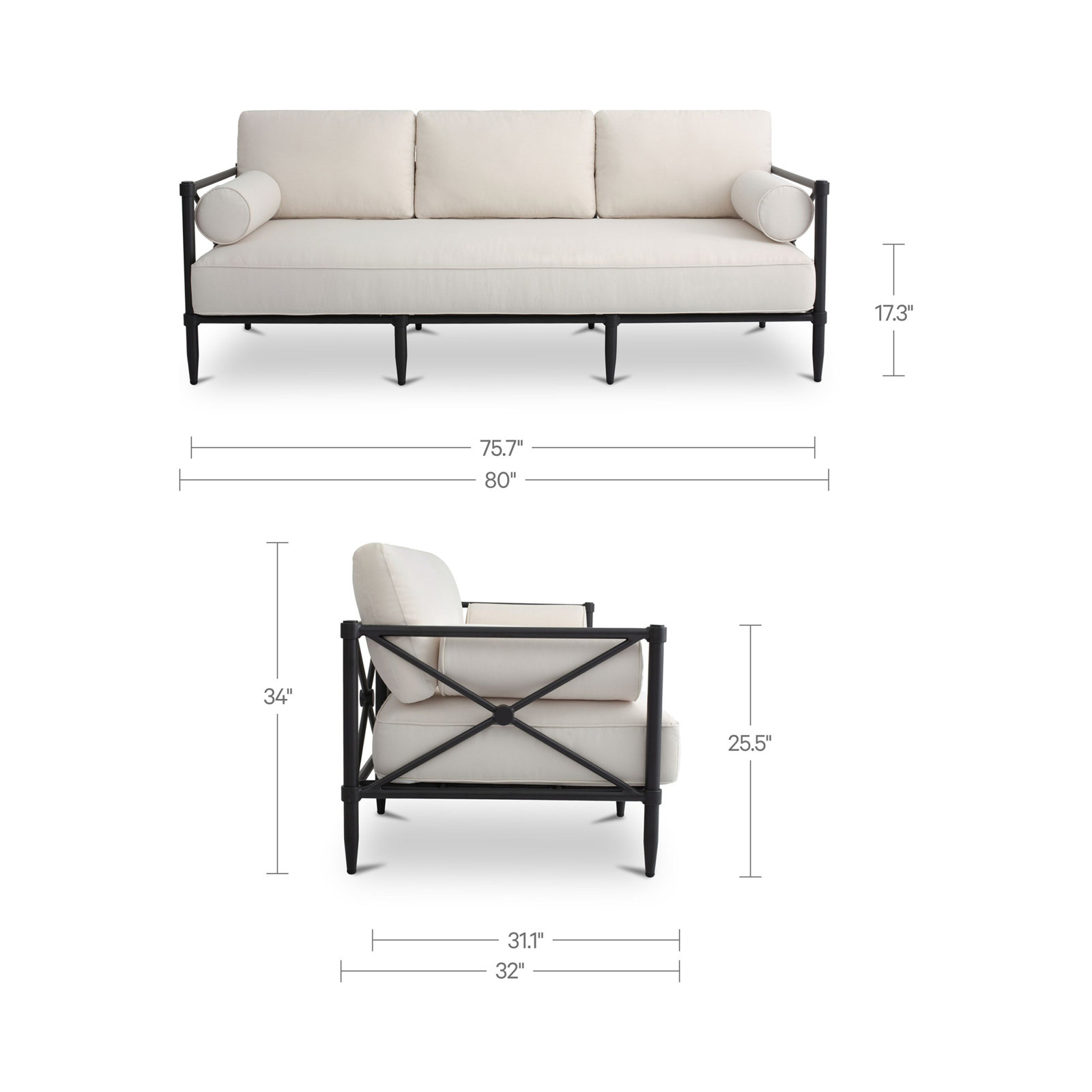 Odessa 80'' Wide Straight Metal Patio Sofa with Cushions