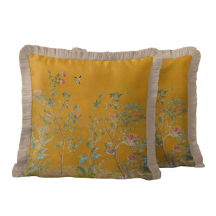 Housse de coussin à franges oiseaux et fleurs | Coussin Vintage (Ensemble de 2)