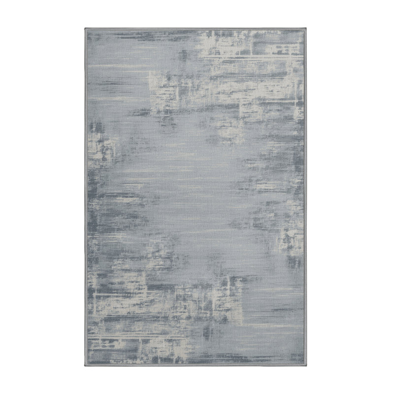 Machine Washable Abstract Gray Area Rug, Rectangle 2' x 3'