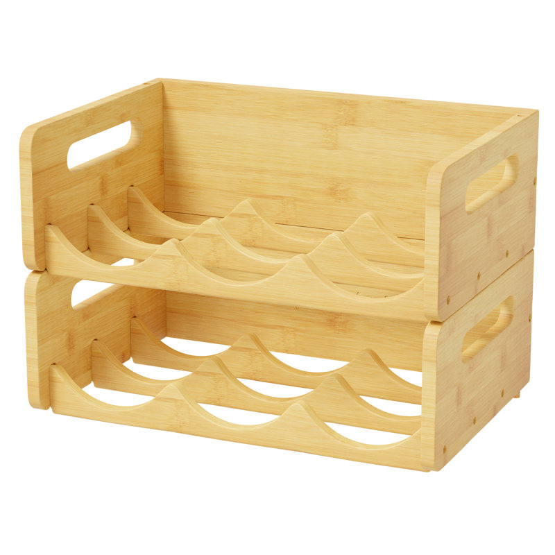 Organisateur de bouteilles d'eau en bambou avec étiquettes, paquet de 2, support de rangement pour garde-manger, porte-bouteilles et bouteilles de vin