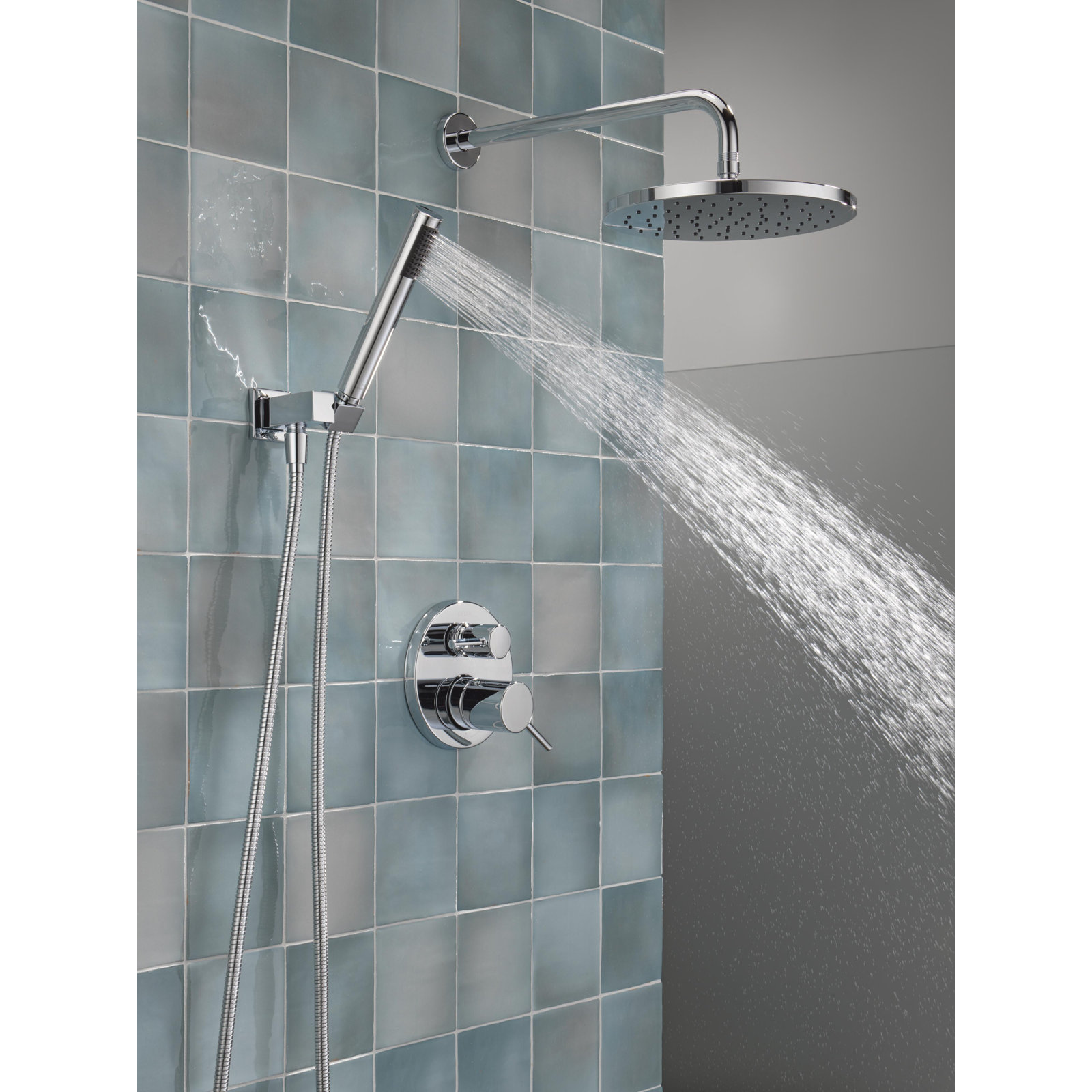 Raincan Round Shower System with Handheld Spray, Chrome