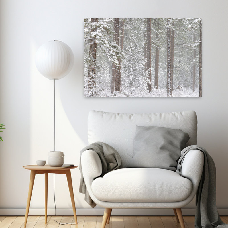 Neige recouverte de pin ponderosa dans une forêt, art indien contemporain, forêt, Ford, Oregon, États-Unis, H 24 po x l 36 po