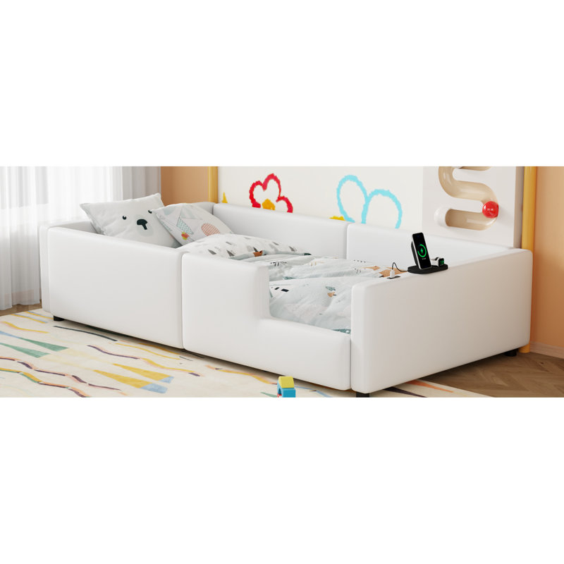 Lit plateforme simple tapissier avec garde-corps et charge - blanc