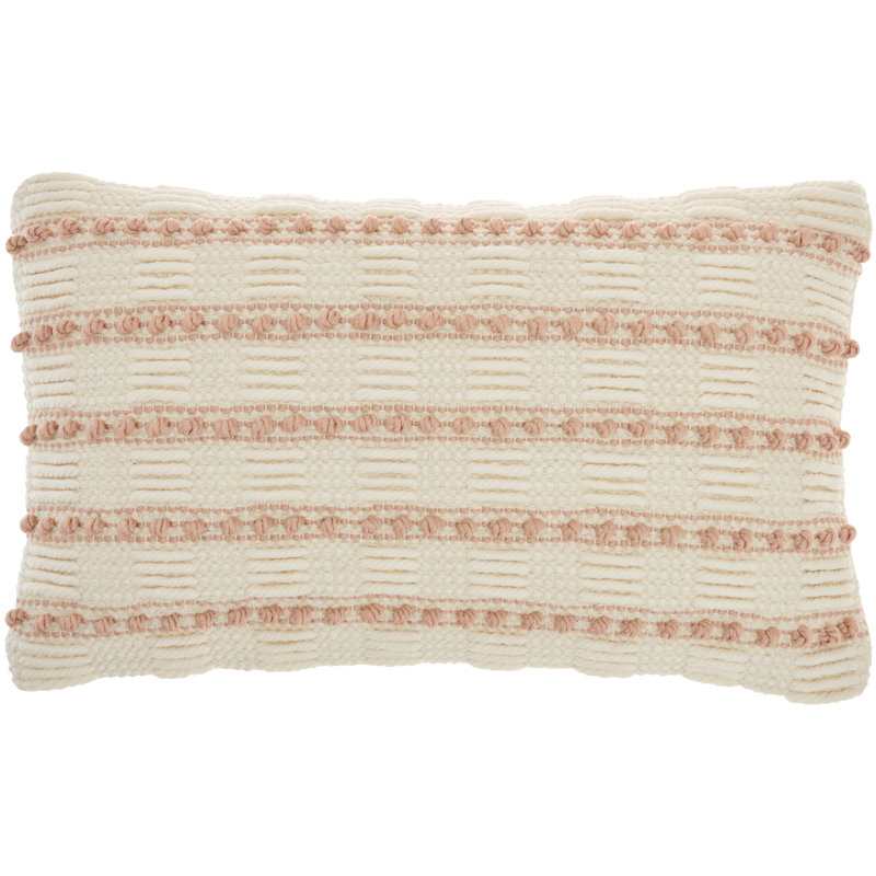 Blush and Ivory Embroidered Rectangular Throw Pillow