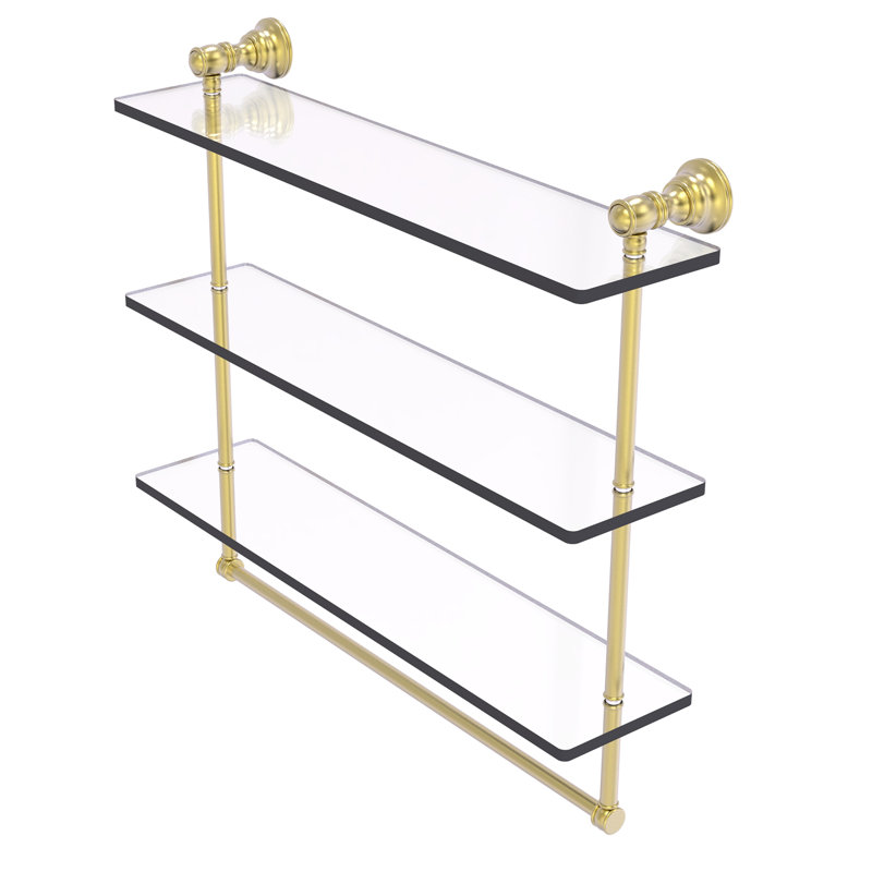 Étagère murale triple en verre Freyja, H 19,7 po x l 22 po x P 5,54 po, Laiton satiné