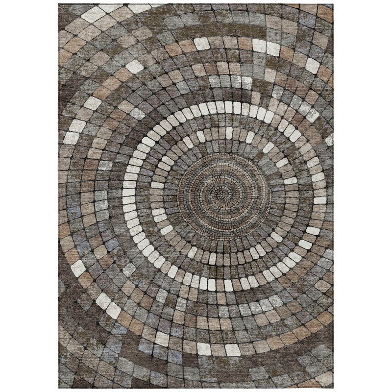 Tapis géométrique Husby ACN2216 intérieur / extérieur lavable à la machine, Rectangle 5 pi x 7 pi 6 po