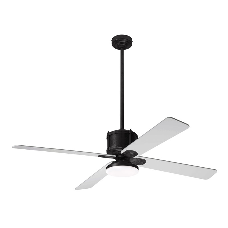 Industry LED Downrod Ceiling Fan, Dark Bronze, Remote Control, White
