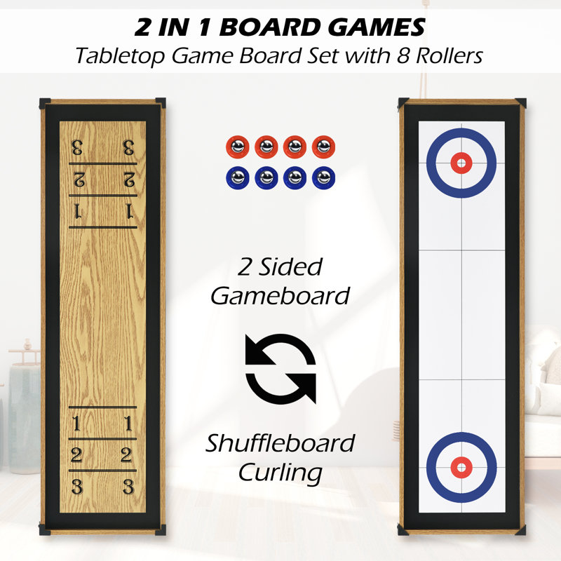 Shuffleboard And Curling 2 In 1 Board Games, Portable Two Sided Tabletop Shuffleboard Curling Combo Game Set W/8 Rolling Pucks