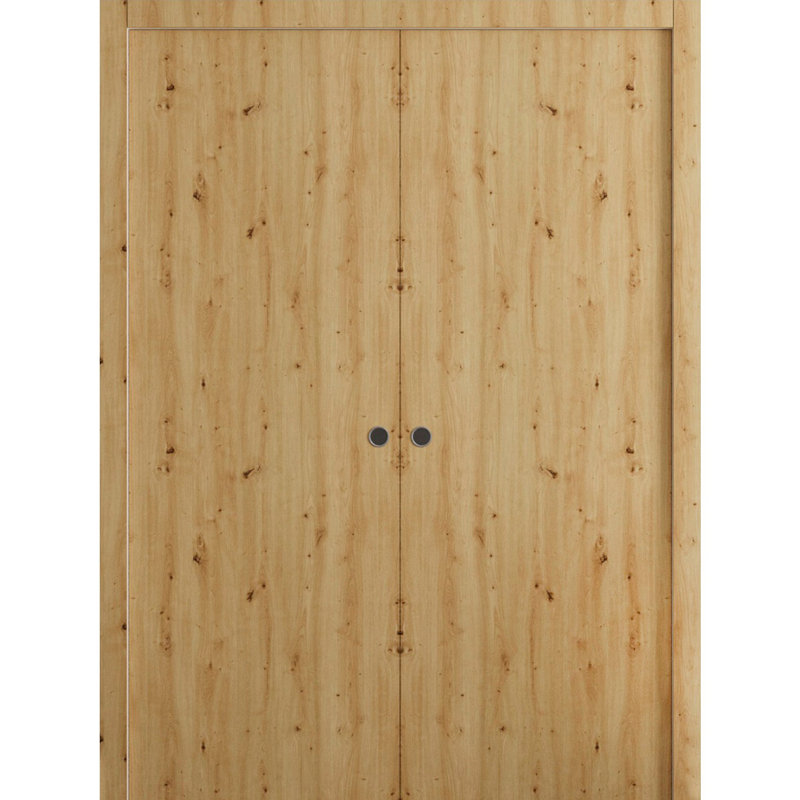 Portes coulissantes françaises à double poche - Essentiel 8001 frêne - Quincaillerie de rail - Portes intérieures modernes en bois massif pour chambre à coucher