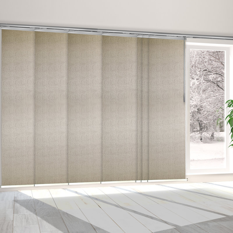 Iris 7-Panel Single Rail Panel Track Extendable 110"-153"W x 94"H, Panel width 23.5", Satin Nickel
