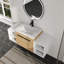Meuble-lavabo mural Zexar de 48 po avec lavabo en résine, deux tablettes de rangement ouvertes, hauteur réglable, poignées en métal noir, portes à fermeture amortie, finition chêne naturel-1190174833