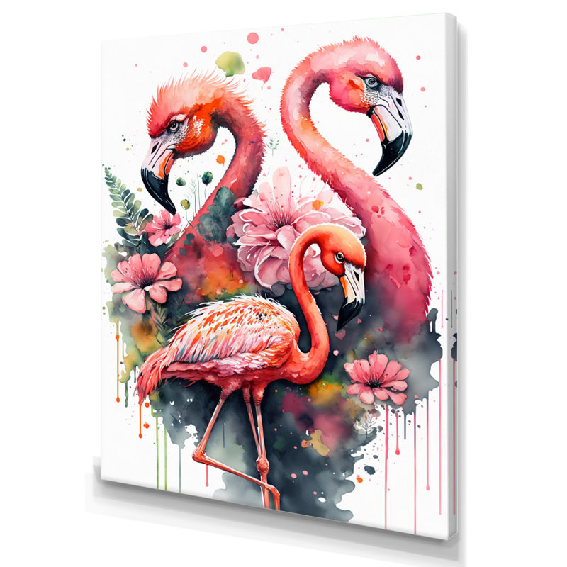 Mignonnes flamants roses - Peinture sur toile, 40" H x 30" W x 1.5" D, Toile tendue