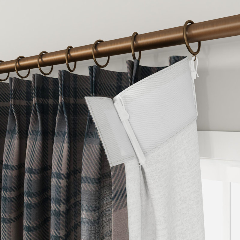 TWOPAGES Unlined Plaid Curtain Gingham Faux Linen Pinch Pleat Curtain, Raisin, 40" W x 84" L