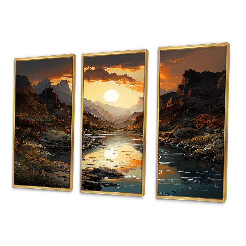 «Canyon Desert Sunrise Landscape I - Canyon», art mural sur toile, Cadre flottant doré, H 32 po x l 48 po x P 1 po