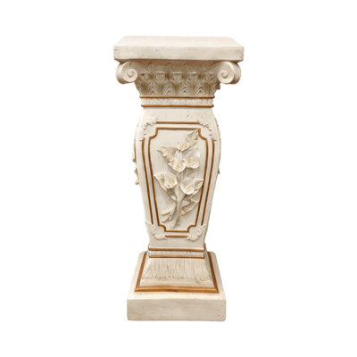 22.05" H x 9.06" W European Style Floral Carved Roman Column Pedestal, Resin Decorative Pillar, Elegant Garden & Courtyard Display Stand for Statues & Ornaments