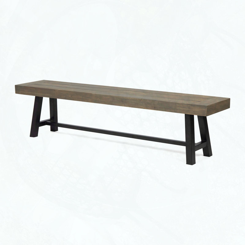 Banc d'extérieur en bois d'acacia avec assise à lattes et pieds en A, Gris foncé