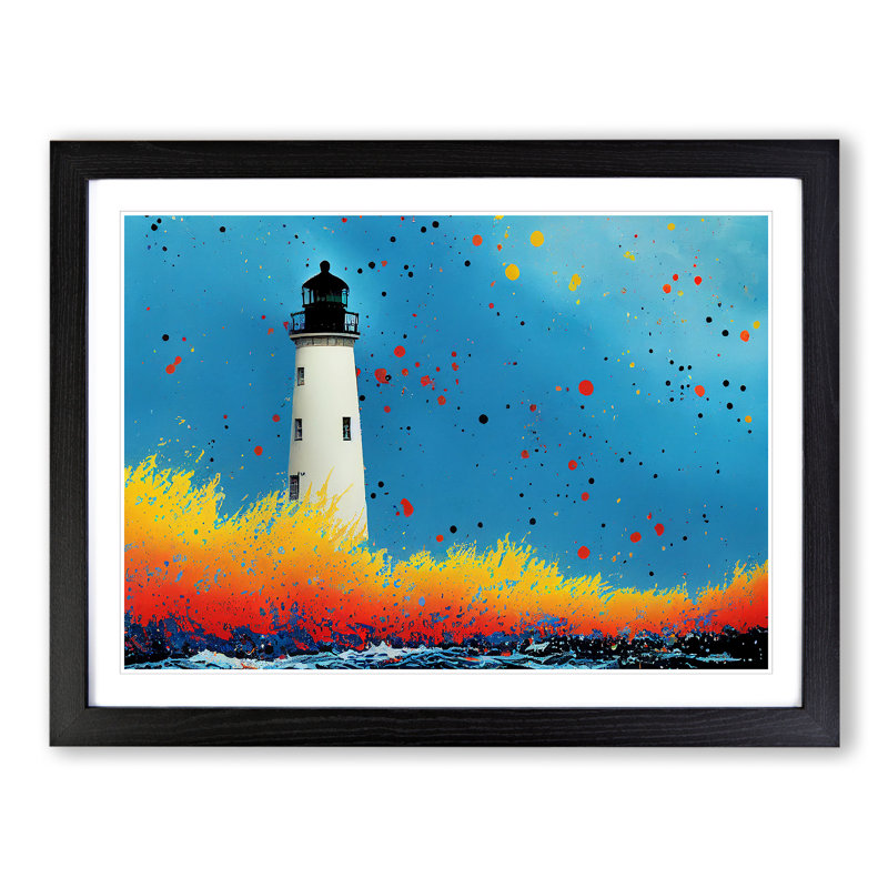 Lighthouse Splash Vol.3 - Single Picture Frame Painting, Black, 46cm H x 64cm W x 2cm D