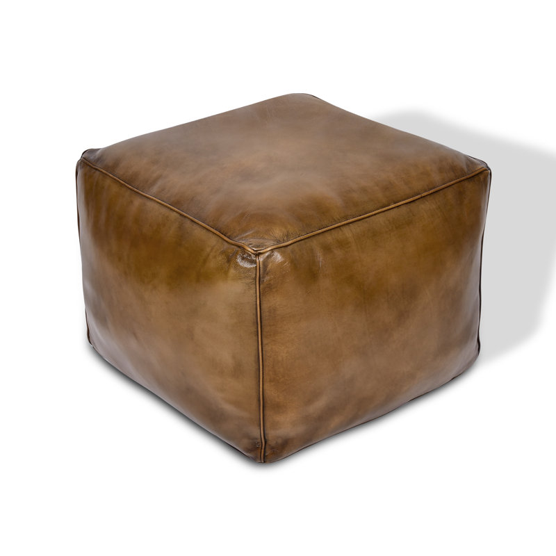 71cm Wide Genuine Leather Pouffe Ottoman, Brown Genuine Leather