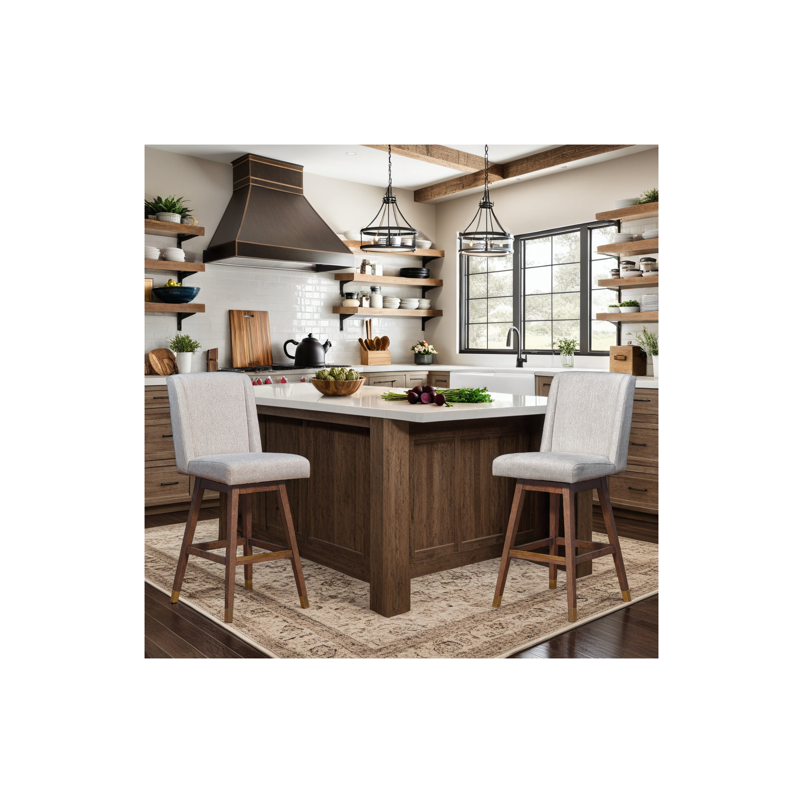 Albemarie Swivel Stool, Counter Stool (26” Seat Height), Brown, Beige Performance