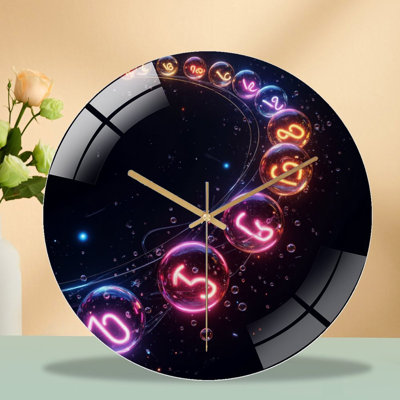 Colorful LED Neon Light Wall Art Decor Art - 12'' Modern Glass Wall Clock