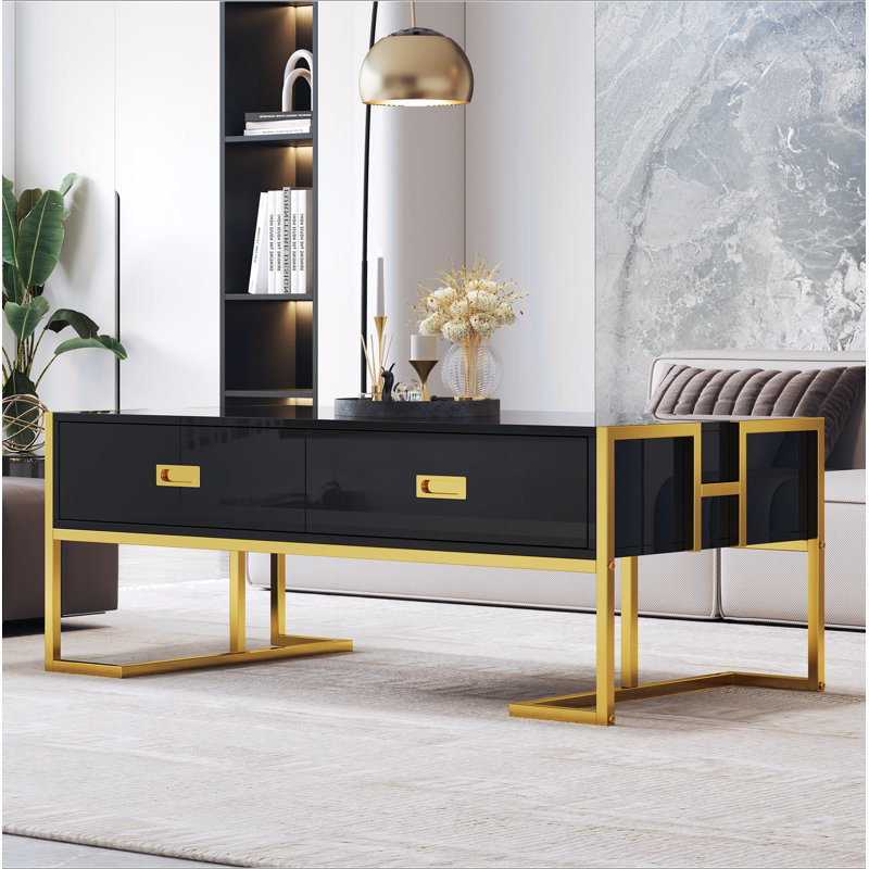 Modern Black Rectangular Coffee Table With 4 Drawers, Black