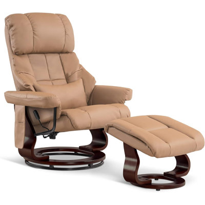 Upholstered Swivel Recliner Chair With Ottoman Footrest, Padded Comfort And 360-Degree Rotation