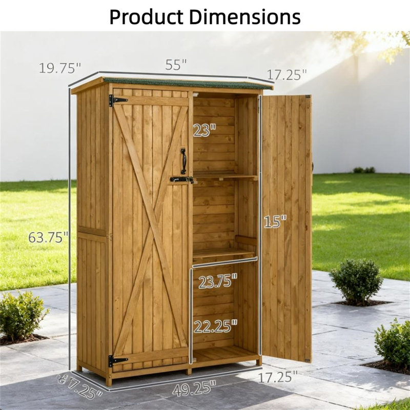 Cabinet Armoire de rangement en bois pour abri de jardin】 - Toit d'asphalte imperméable, portes verrouillables et porte-outils pour jardin extérieur