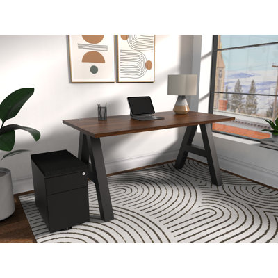 Serenity Modern A-Frame Executive Writing Office Desk, with Cushion Top Mobile Storage, 60x30, Walnut Block Top