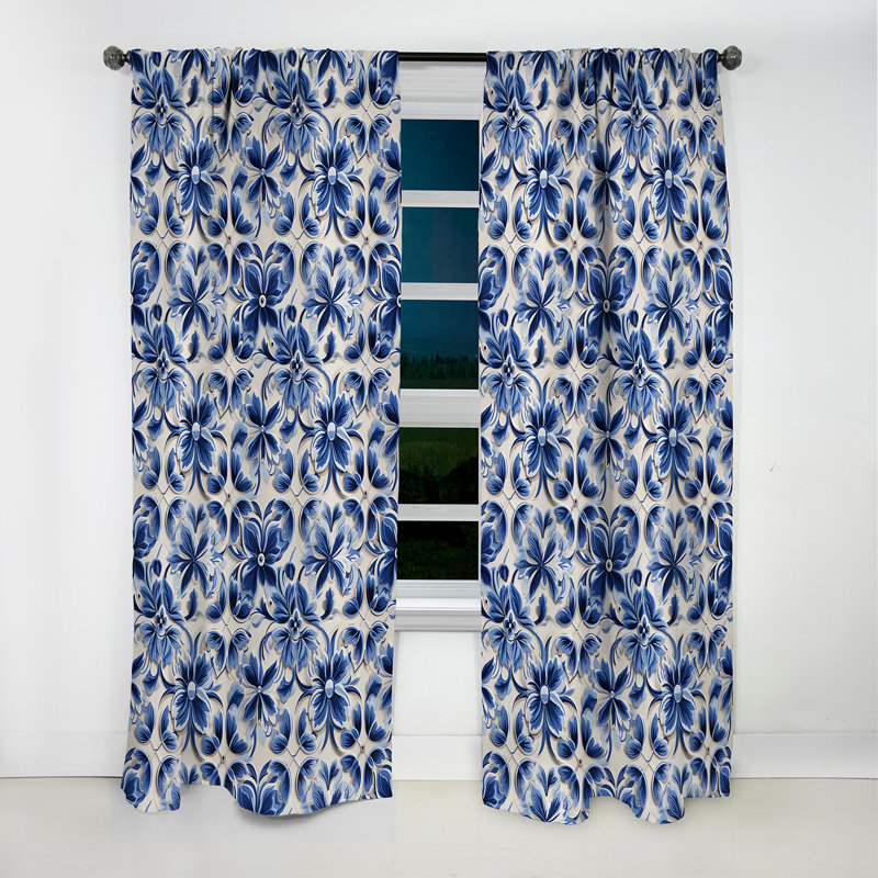 Motif victorien Cobalt Frwork - rideau damassé - rideau occultant damassé - 1 panneaux, L 52 po x L 84 po