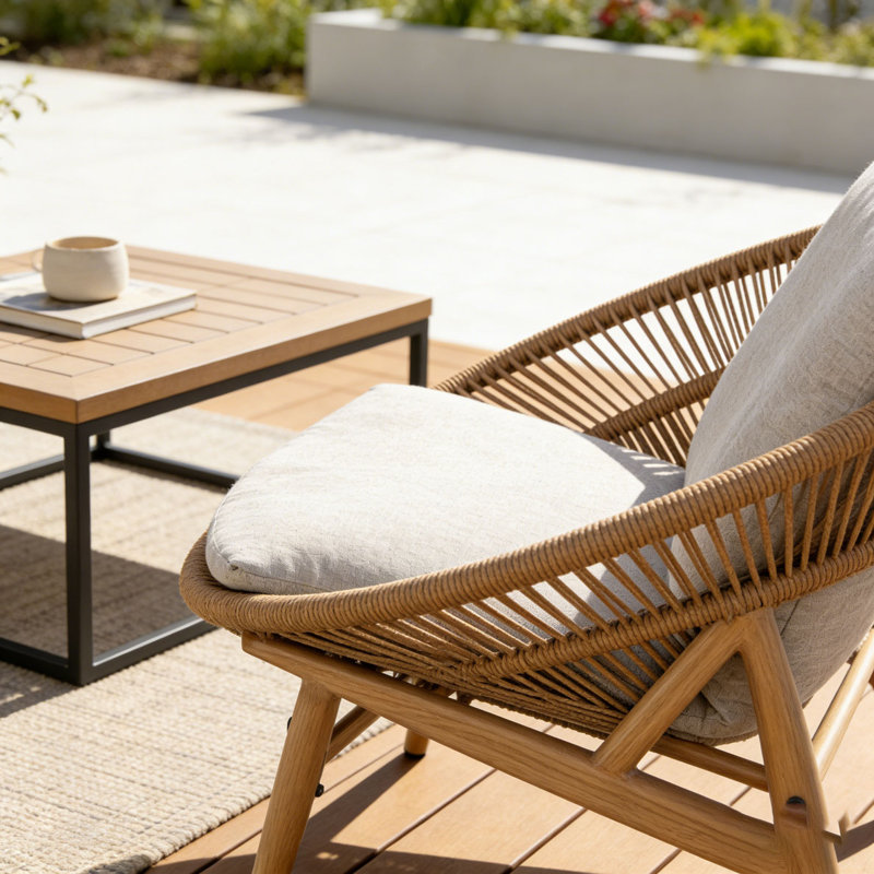 Chaise longue d'extérieur en osier, Beige, Light Brown-1