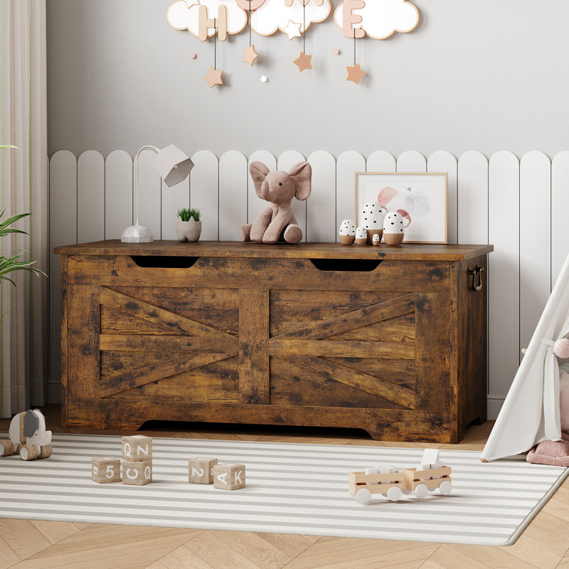 Storage Chest, Wooden Storage Bench with Safety Hinge, Retro Blanket Storage Trunk for Entryway, Living Room, Supports 350 lb